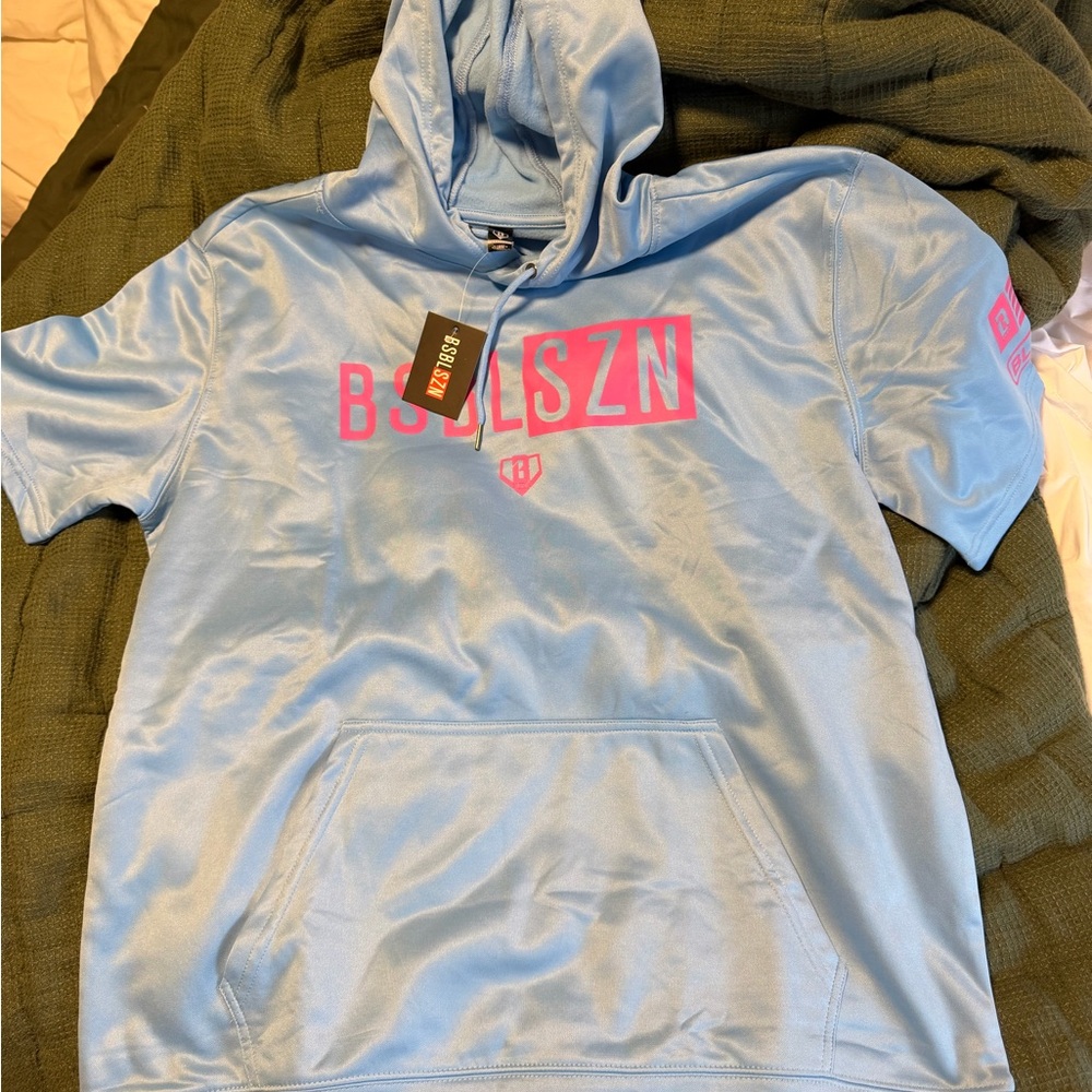 Men's Blue Hoodie with Pink Accents